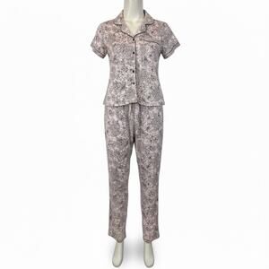 Thalia Sodi Women's XL Pink Floral Pajama Set Short Sleeve Button Up Long Pants